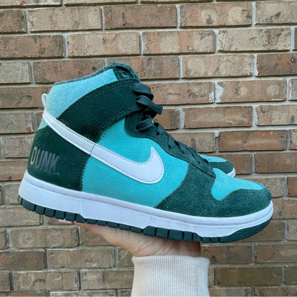 Teal and Dark Green "green tea" Nike High top Dunk Sneakers